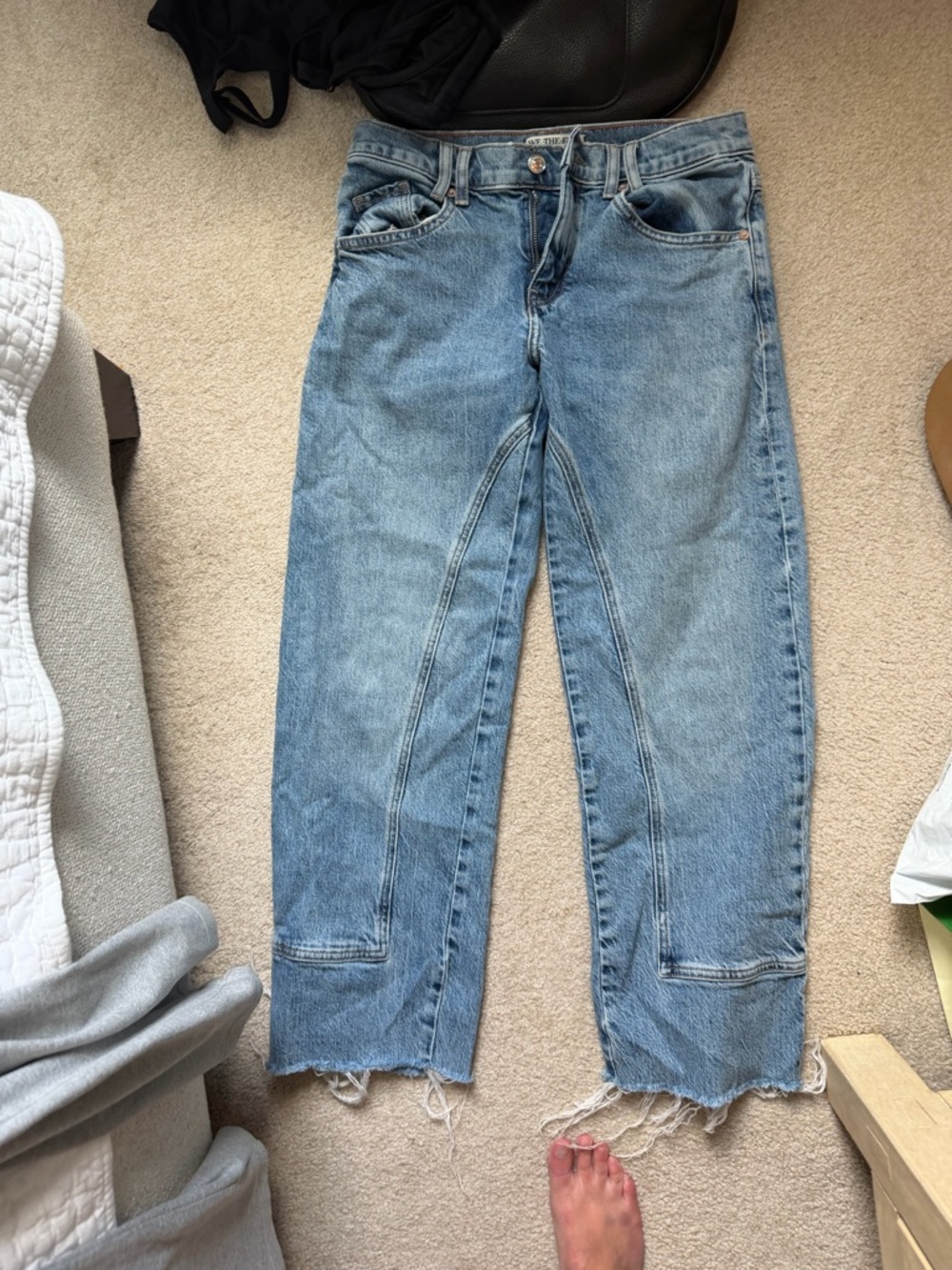 Free People Light Blue Straight Leg Jeans with Raw Hem